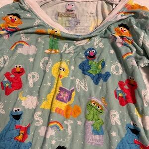 Little Sleepies Sesame Street Pajama Set - Green with Colorful Characters